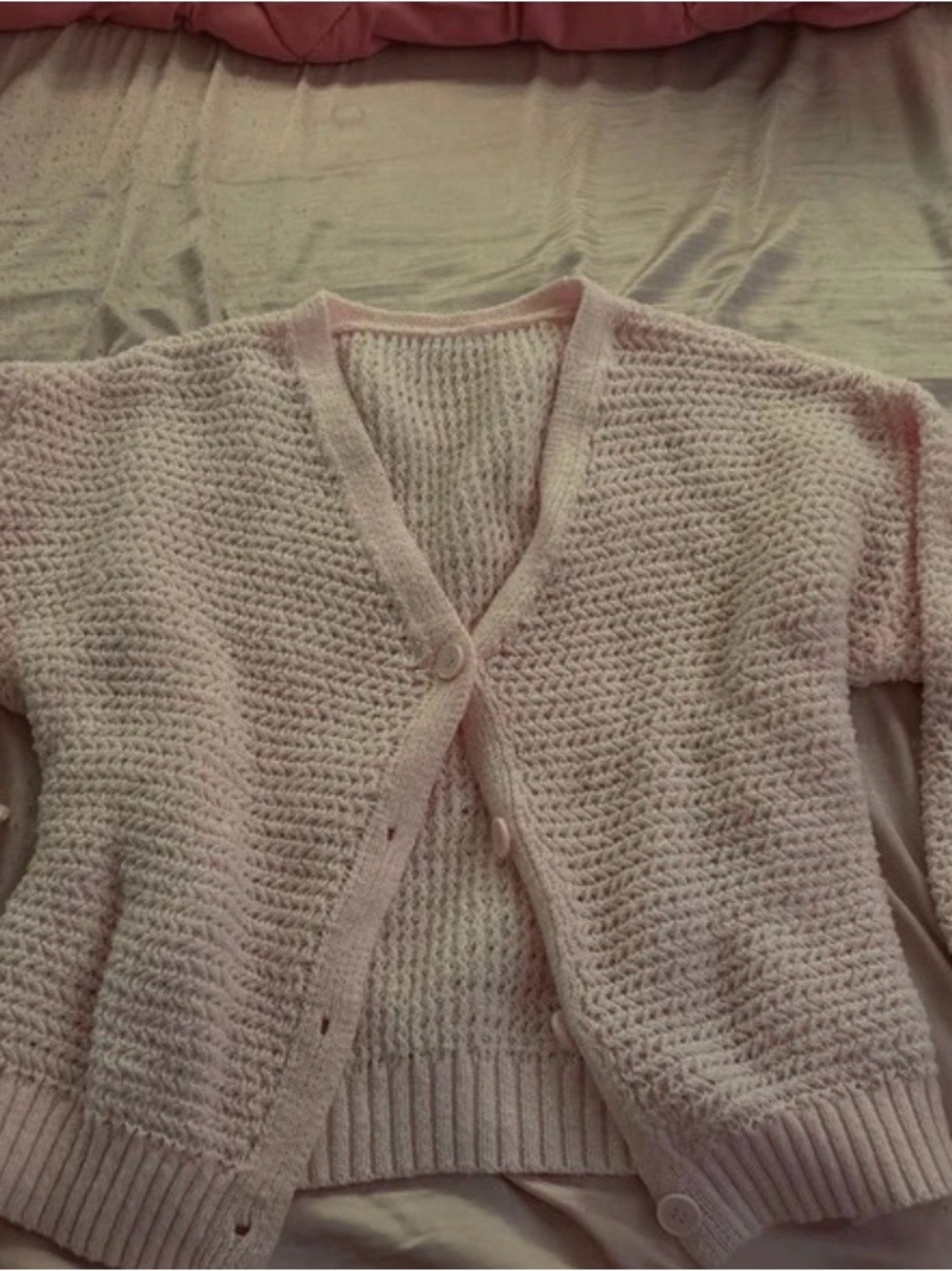 SHEIN Light Pink Chunky Knit V-Neck Cardigan